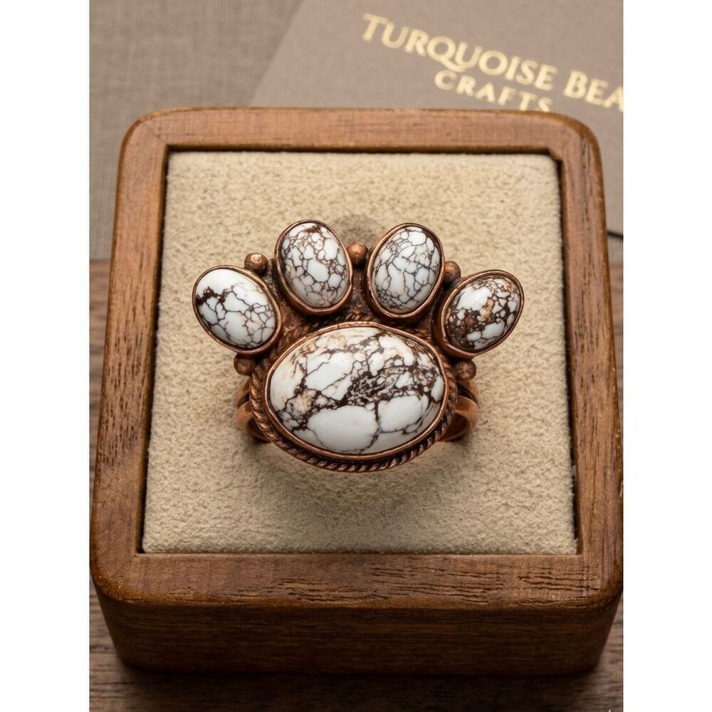 Wild Horse Turquoise Paw Print Statement Ring | Copper & Rope Detail | NEW